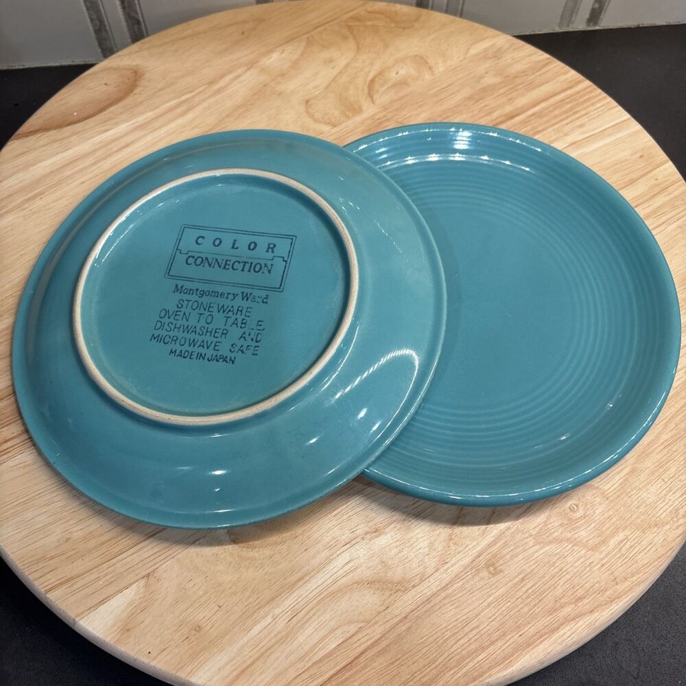 Vintage Montgomery Ward Color Connection Teal Aqua 8” Plate, Set of 2. Stoneware